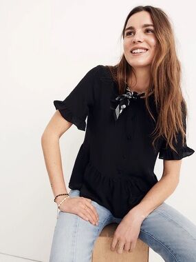 Madewell 100% Silk Ruffle Hem Top Size M Style H6703